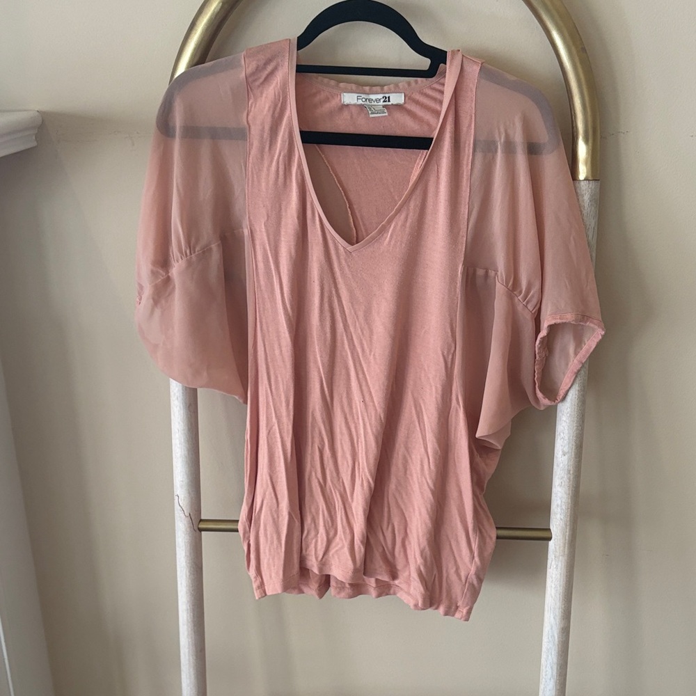 Forever 21 Sheer Blush V-Neck Blouse